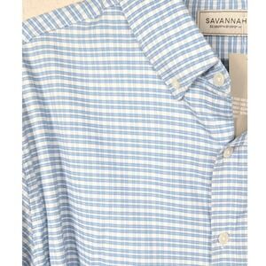 Savannah Button Down Shirt Mens XL Blue White Check Tencil Blend Long Sleeve